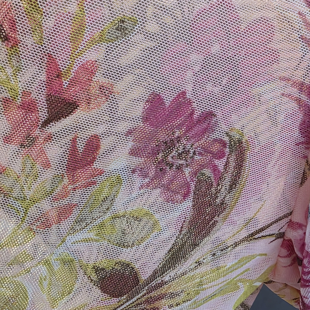 Women's Pink Floral Midi Dress with Long Sheer Sleeves - Picture 3 of 7